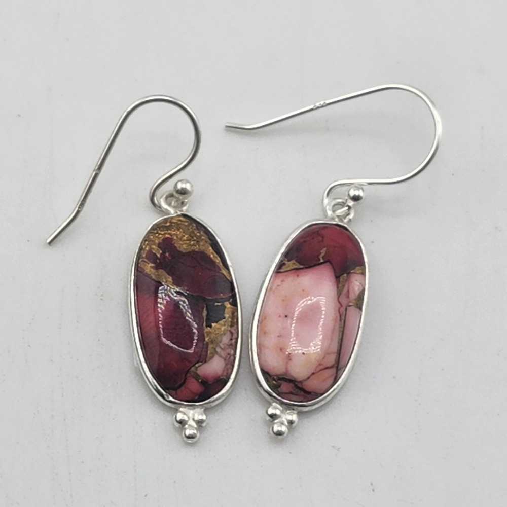 Sterling Silver 925 Roseβ Dahlia Oval Dangle Earrings
